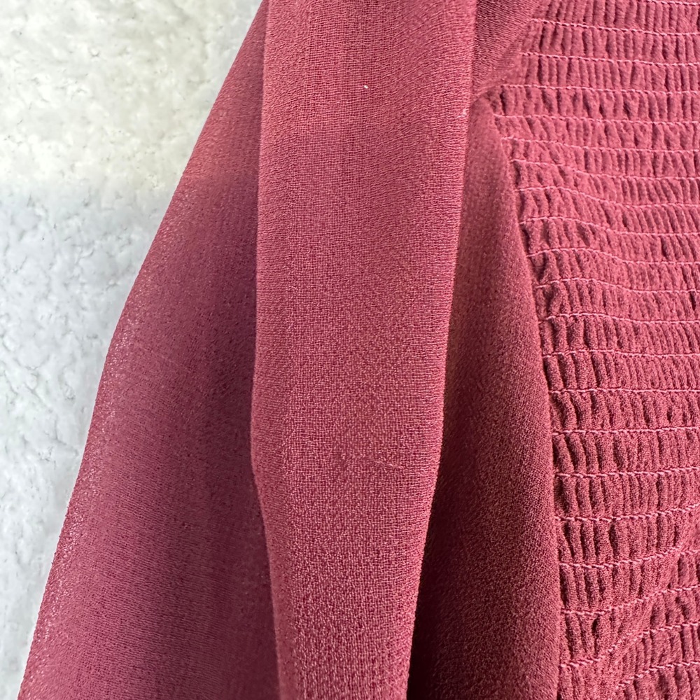 Wilfred Smocked Blouse Burgundy Long‎ Sleeve Sheer Puff Sleeve Women's S - Picture 10 of 13